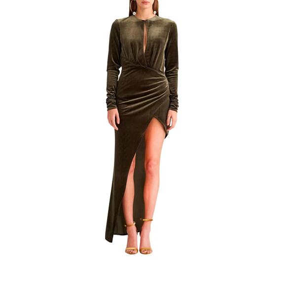 Ronny Kobo Valkyrie Dress In Junifer Olive Green High Slit Maxi Velvet Size XS - Picture 1 of 10